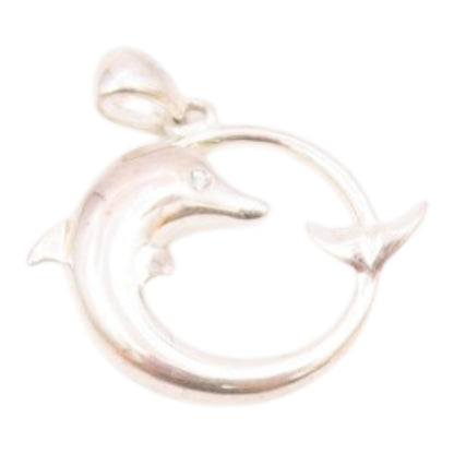 925 Sterling Silver  Vintage Coiled Dolphin With Topaz Eye Pendant  PT20703