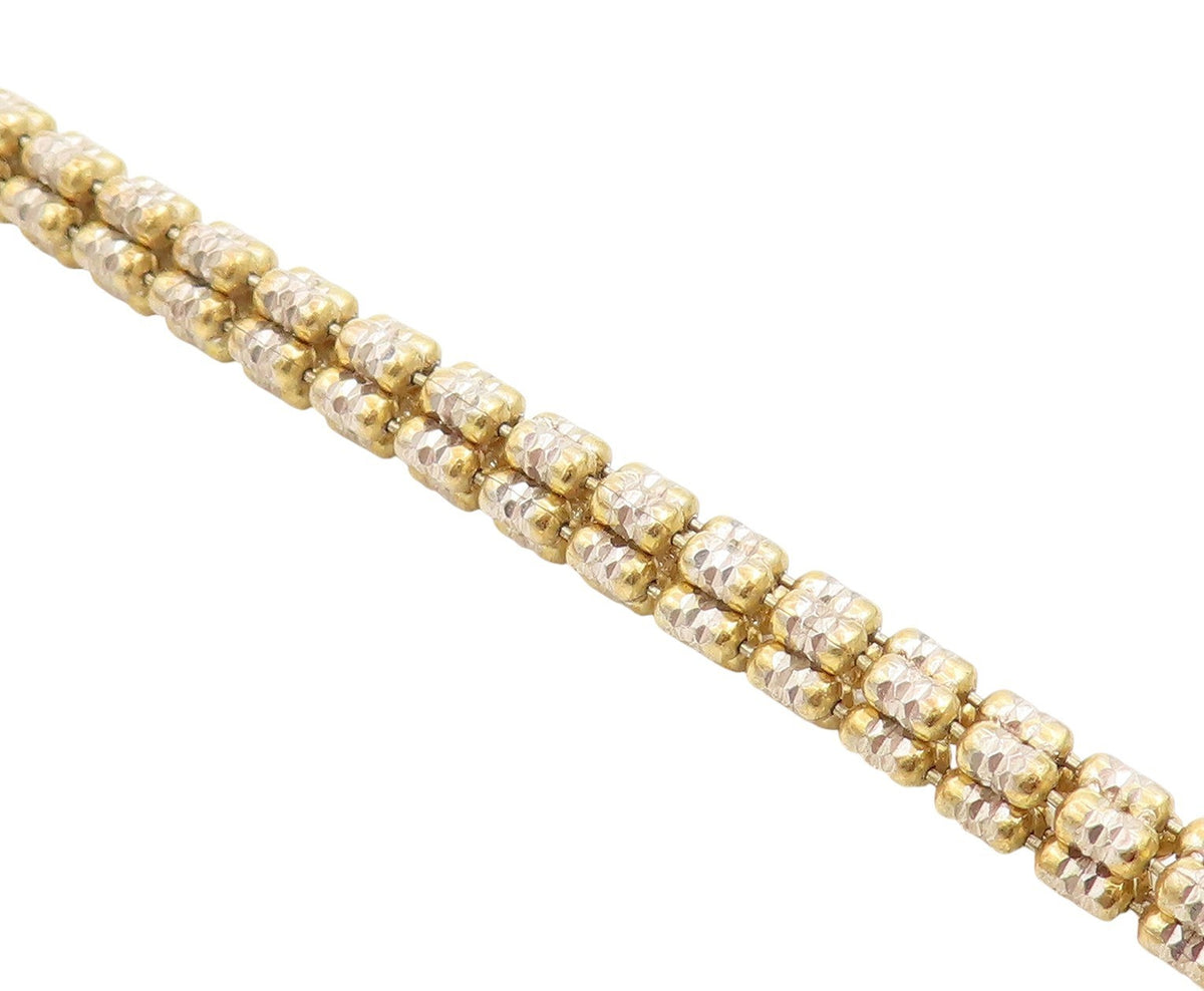 925 Sterling Silver Vintage Bracelet Two Tone Weave Link Design Chain  BT11455
