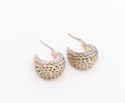 925 Sterling Silver Vintage Earrings Modernist Caviar Bead Huggie Hoop  EG14462