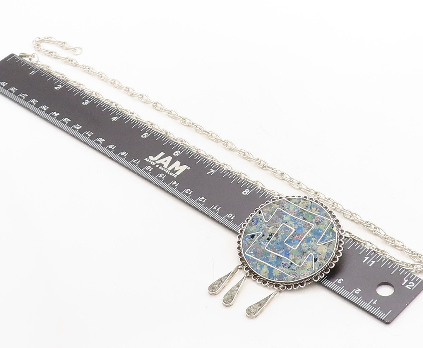 MEXICO 925 Sterling Silver  Vintage Jasper Oval Link Chain Necklace  NE1052