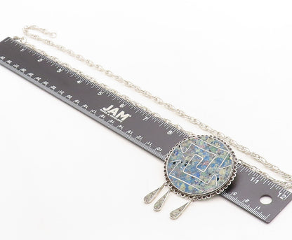 MEXICO 925 Sterling Silver  Vintage Jasper Oval Link Chain Necklace  NE1052
