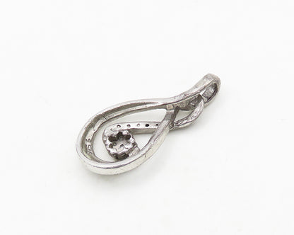 925 Sterling Silver  Vintage Genuine Diamonds Floral Swirl Pendant  PT15550