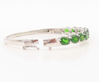 925 Sterling Silver Vintage Bracelet Oval Cut Green Topaz Bangle  BT10727