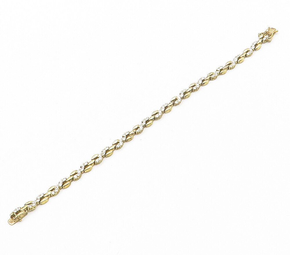 925 Sterling Silver  Petite White Topaz Gold Plated Chain Bracelet  BT6211