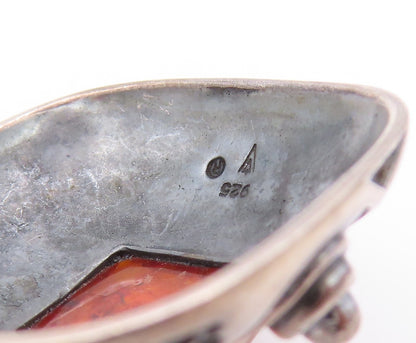 925 Sterling Silver Vintage Pendant SILPADA Swirly Carved Honey Amber  PT24198