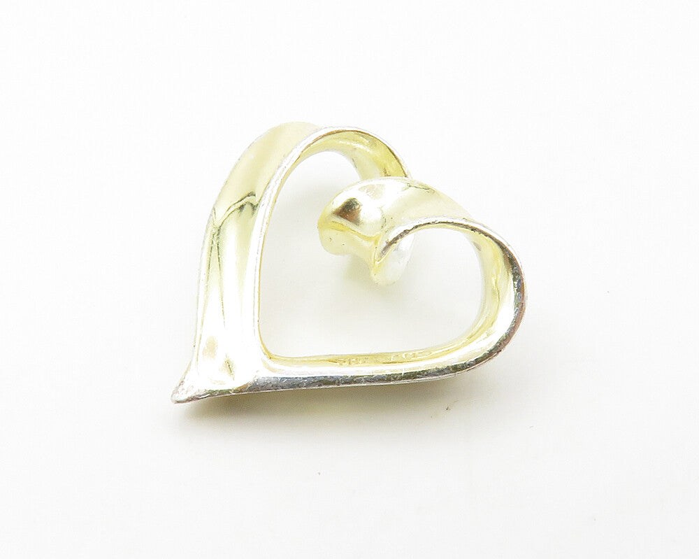 925 Sterling Silver  Vintage Shiny Open Love Heart Ribbon Pendant  PT11368