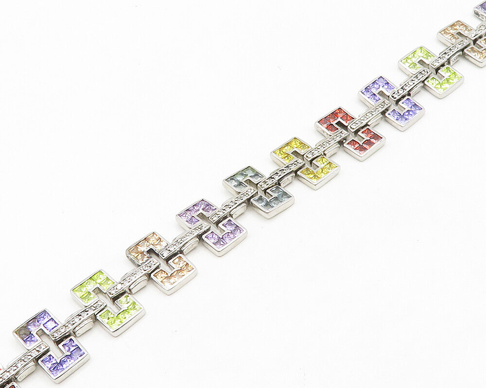 925 Silver  Topaz Garnet Peridot & Amethyst Shiny Chain Necklace  NE3173