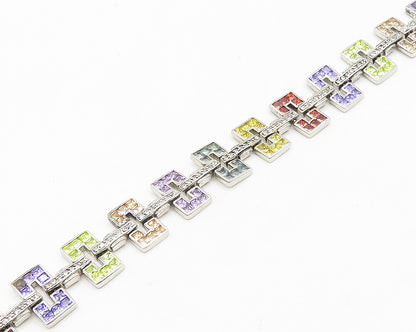 925 Silver  Topaz Garnet Peridot & Amethyst Shiny Chain Necklace  NE3173