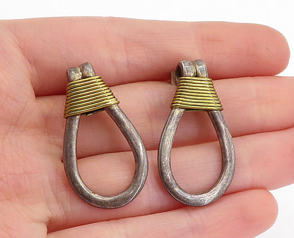 MEXICO 925 Sterling Silver  Vintage 2 Tone Wire Wrapped Drop Earrings  EG2568