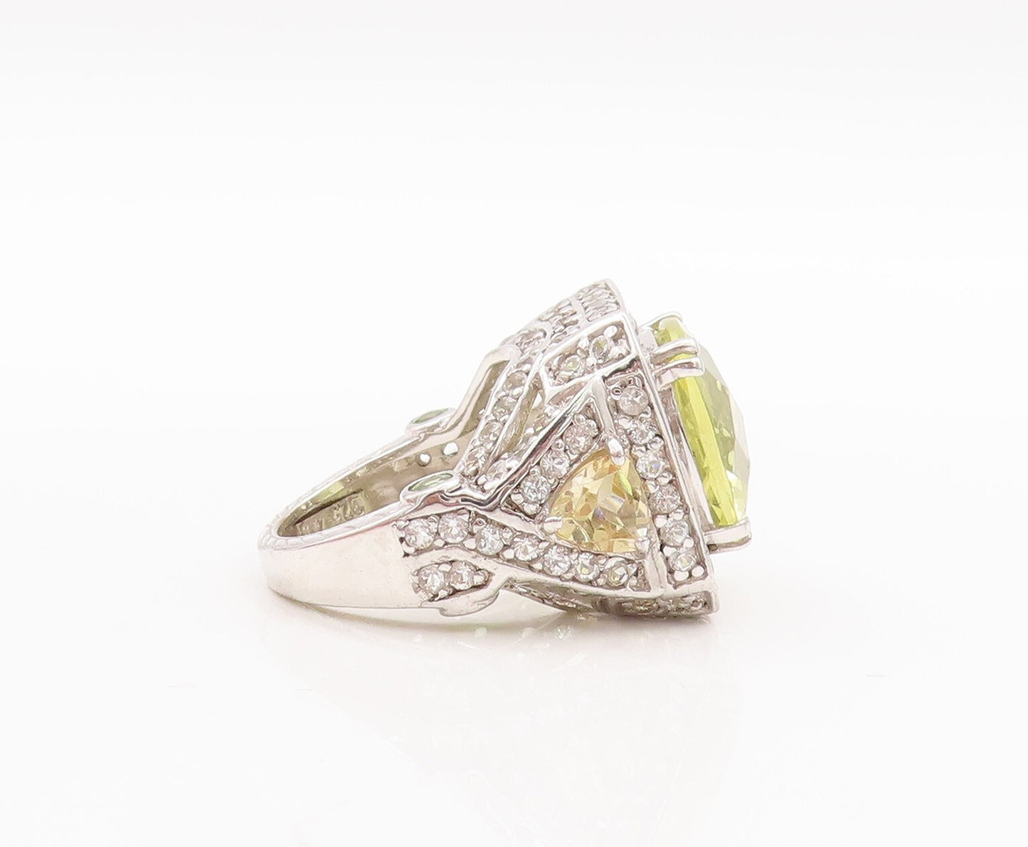 925 Sterling Silver Vintage Ring Square Peridot & Citrine Topaz  Sz 7  RG29392