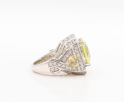 925 Sterling Silver Vintage Ring Square Peridot & Citrine Topaz  Sz 7  RG29392