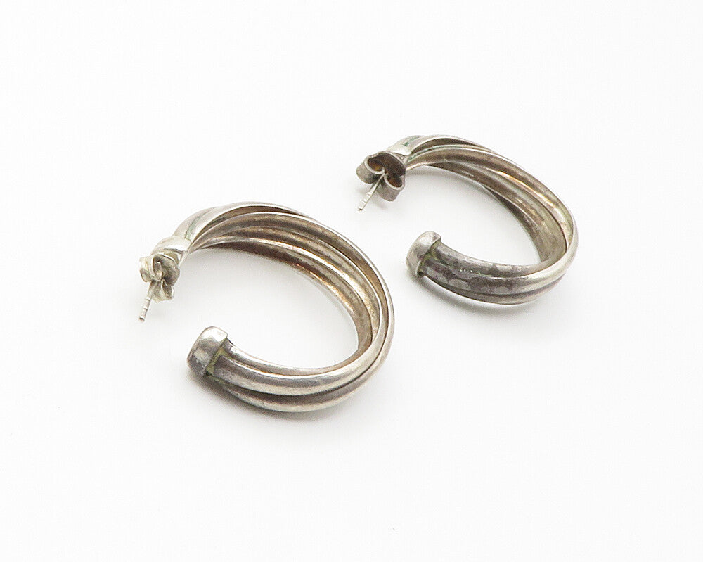 925 Sterling Silver  Vintage Dark Tone Round Twist JHoop Earrings  EG7266