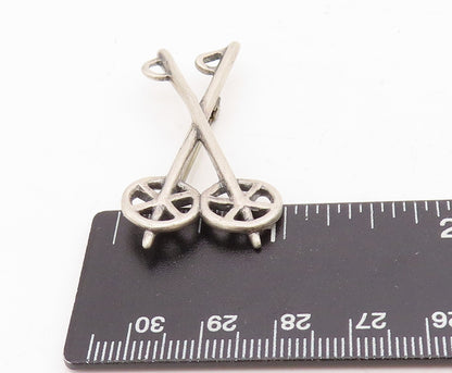 925 Sterling Silver Vintage Brooch Solid Cutout Skiing Sticks  BP11494
