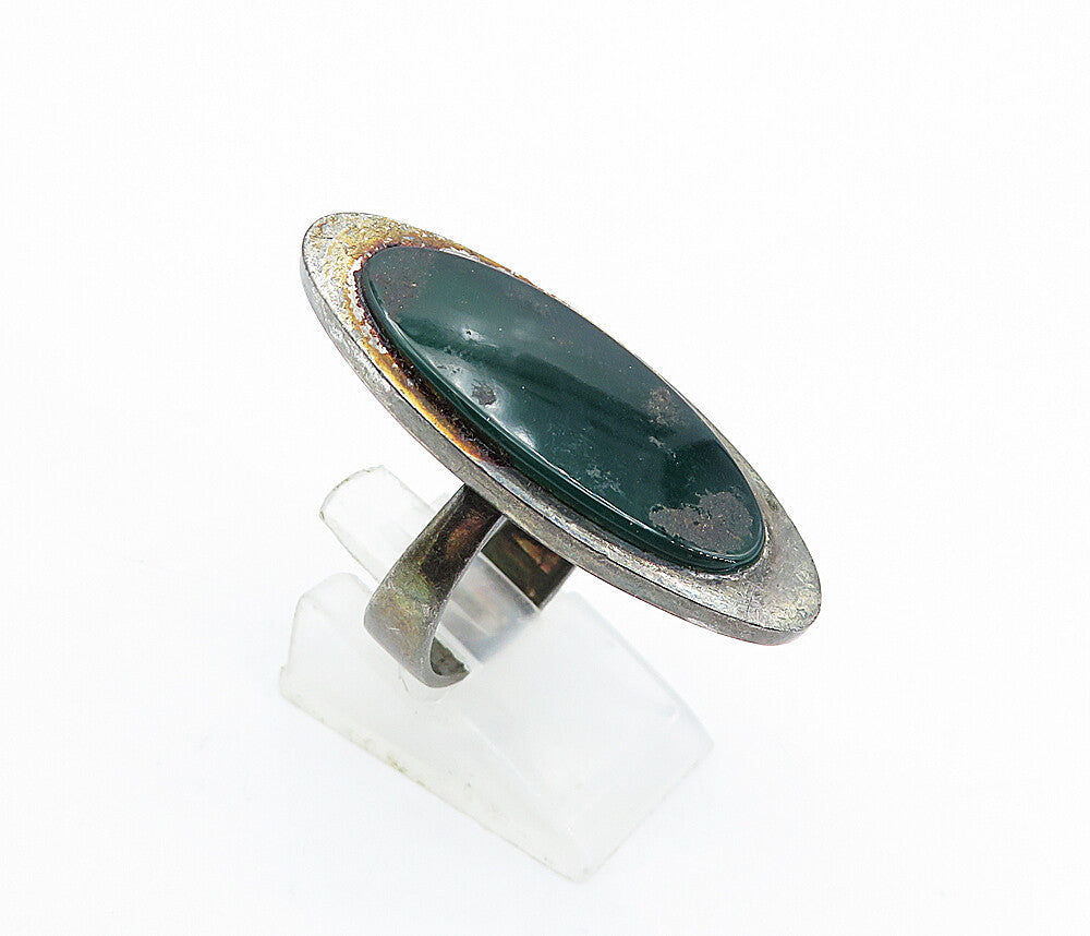 925 Sterling Silver  Vintage Green Onyx Oblong Cocktail Ring Sz 8  RG4259
