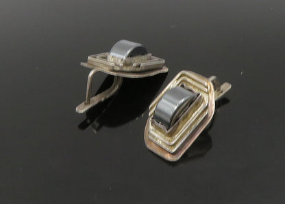 925 Sterling Silver  Vintage Hematite Modernist Drop Earrings  EG11197