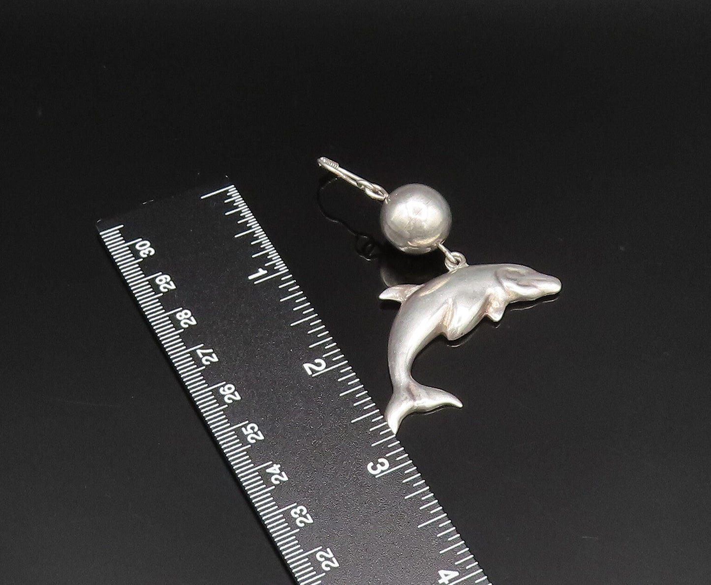 MEXICO 925 Silver  Vintage Bead Ball & Sculpted Dolphins Earrings  EG11830