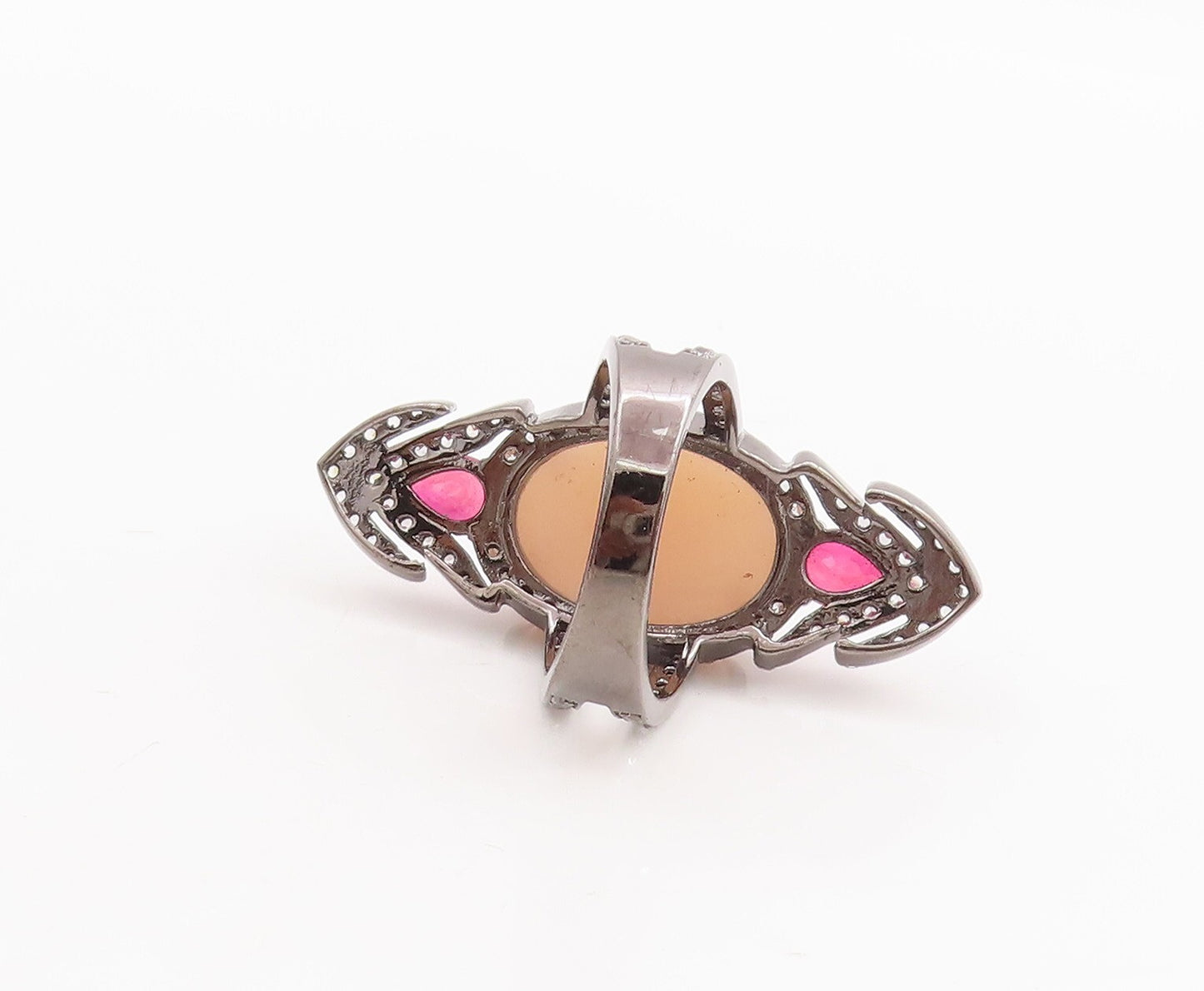 925 Sterling Silver Vintage Ring Designer Cutout Multi Stone Sz 8.5  RG29244