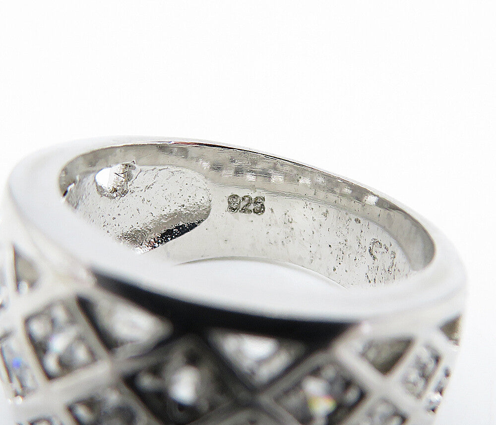 925 Sterling Silver  Petite Topaz Shiny Grid Design Band Ring Sz 5  RG4983