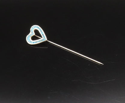 SOUTHWESTERN 925 Silver Vintage Crushed Turquoise Love Heart Lapel Pin TR3467