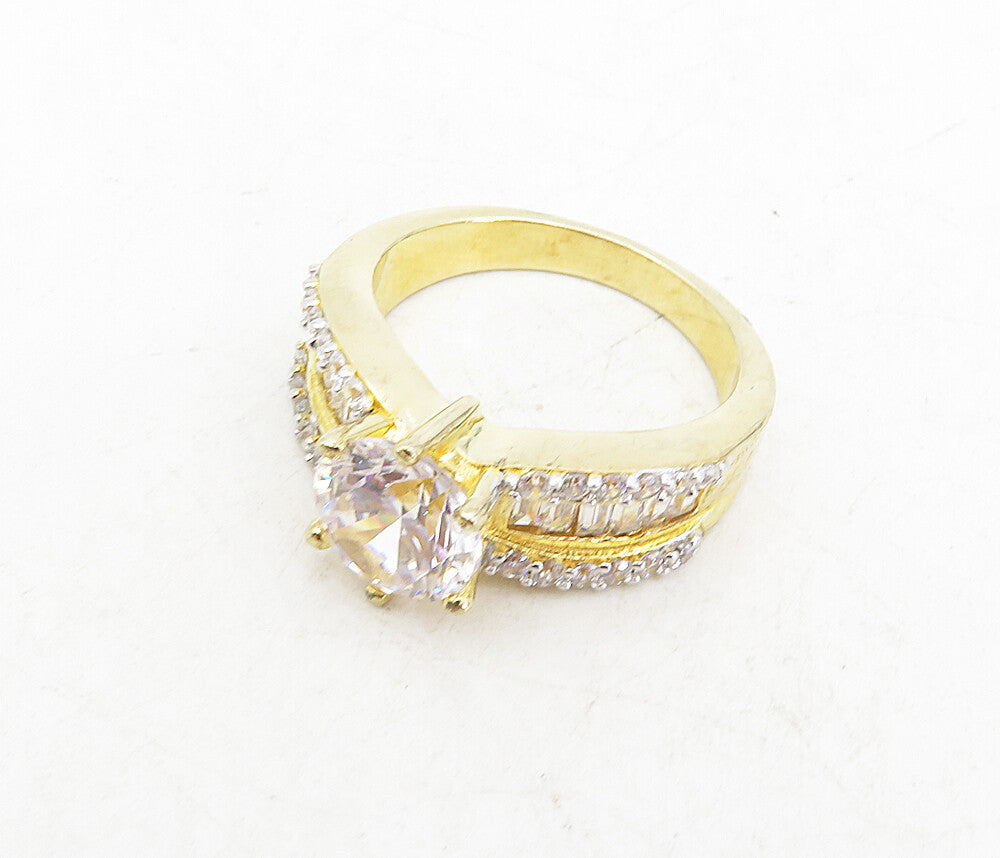 SETA 925 Silver  Cubic Zirconia Gold Plated Solitaire Accent Ring Sz 7  RG8755