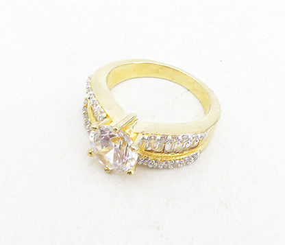 SETA 925 Silver  Cubic Zirconia Gold Plated Solitaire Accent Ring Sz 7  RG8755