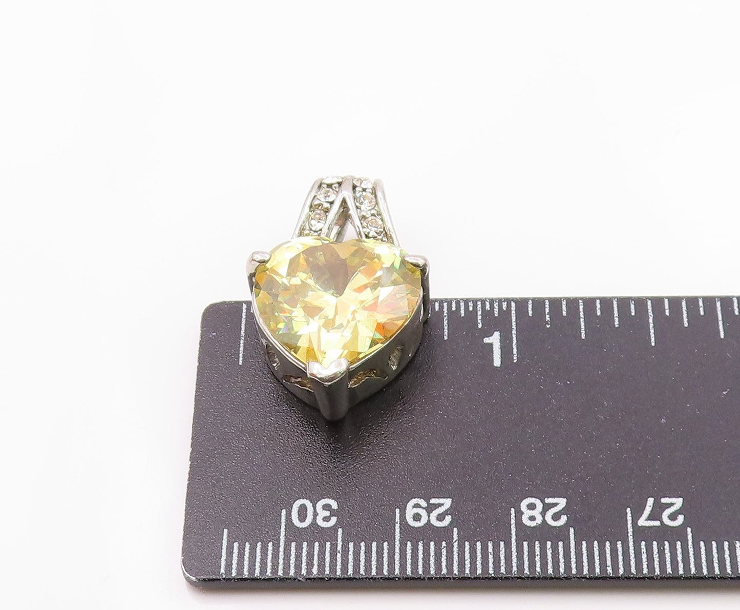 925 Sterling Silver  Vintage Yellow Cubic Zirconia Love Heart Pendant  PT16677