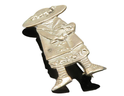 925 Sterling Silver  Vintage Girl In Dress & Floral Hat Brooch Pin  BP4987
