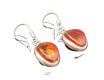 925 Sterling Silver  Vintage Oval Cabochon Baltic Amber Earrings  EG11743