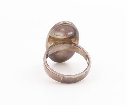 925 Sterling Silver Vintage Ring Mother Of Pearl Inlay Band  Sz 8.5  RG35647