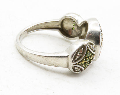 925 Sterling Silver  Genuine Green White Diamonds Band Ring Sz 6  RG12504