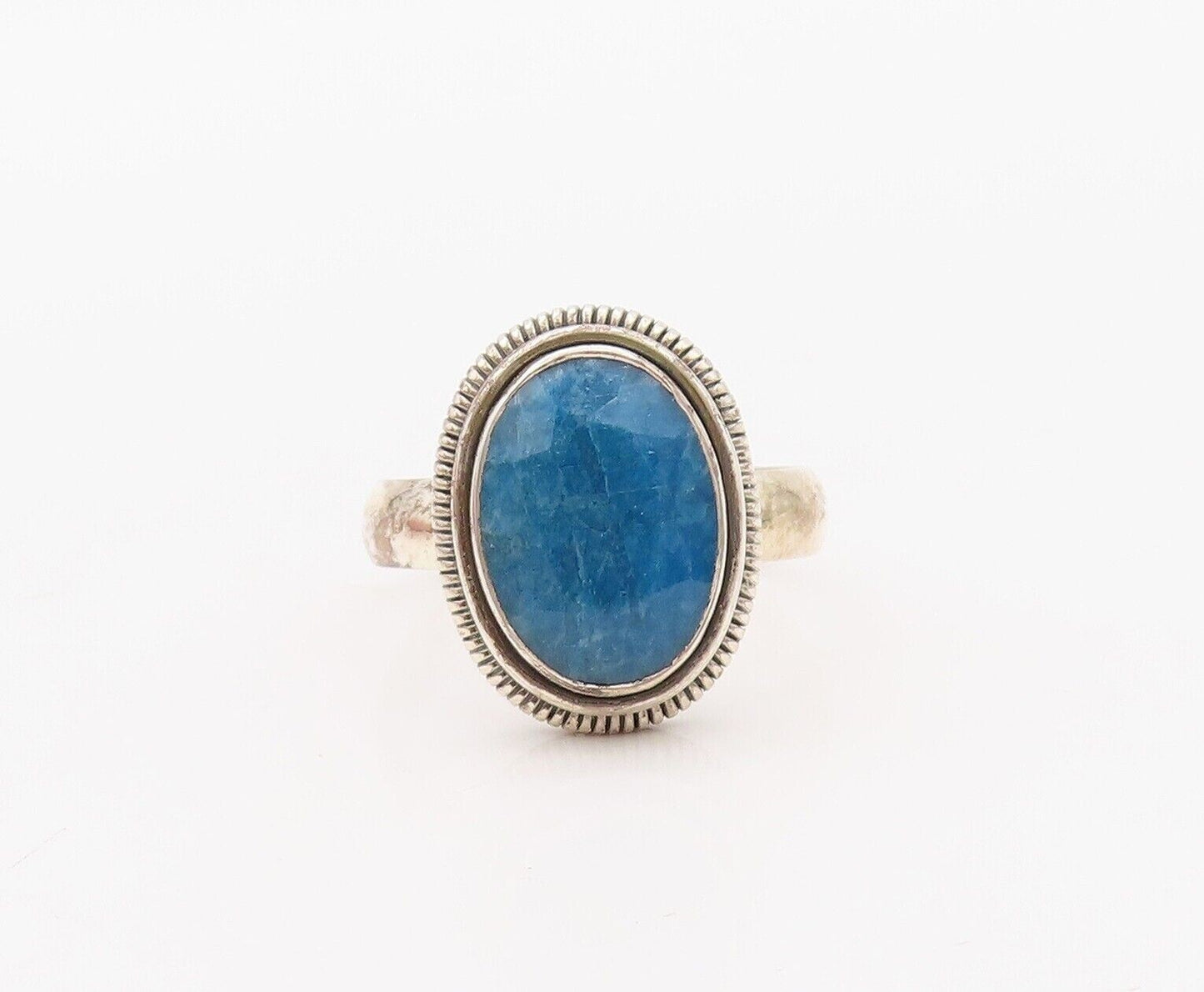 925 Sterling Silver Vintage Ring Oval Blue Gemstone Rope Carved  Sz 9.5  RG30289