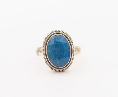 925 Sterling Silver Vintage Ring Oval Blue Gemstone Rope Carved  Sz 9.5  RG30289