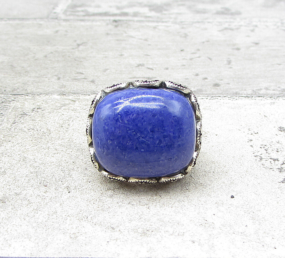 925 Sterling Silver  Sodalite & Marcasite Cocktail Ring Sz 5.5  RG1936