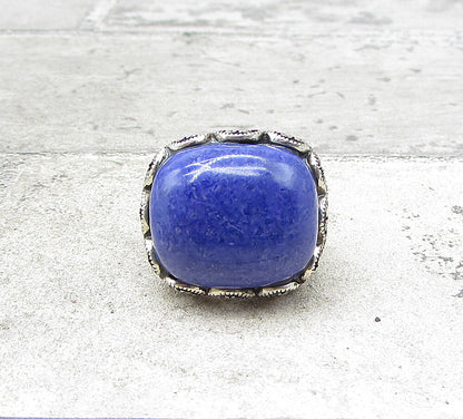 925 Sterling Silver  Sodalite & Marcasite Cocktail Ring Sz 5.5  RG1936