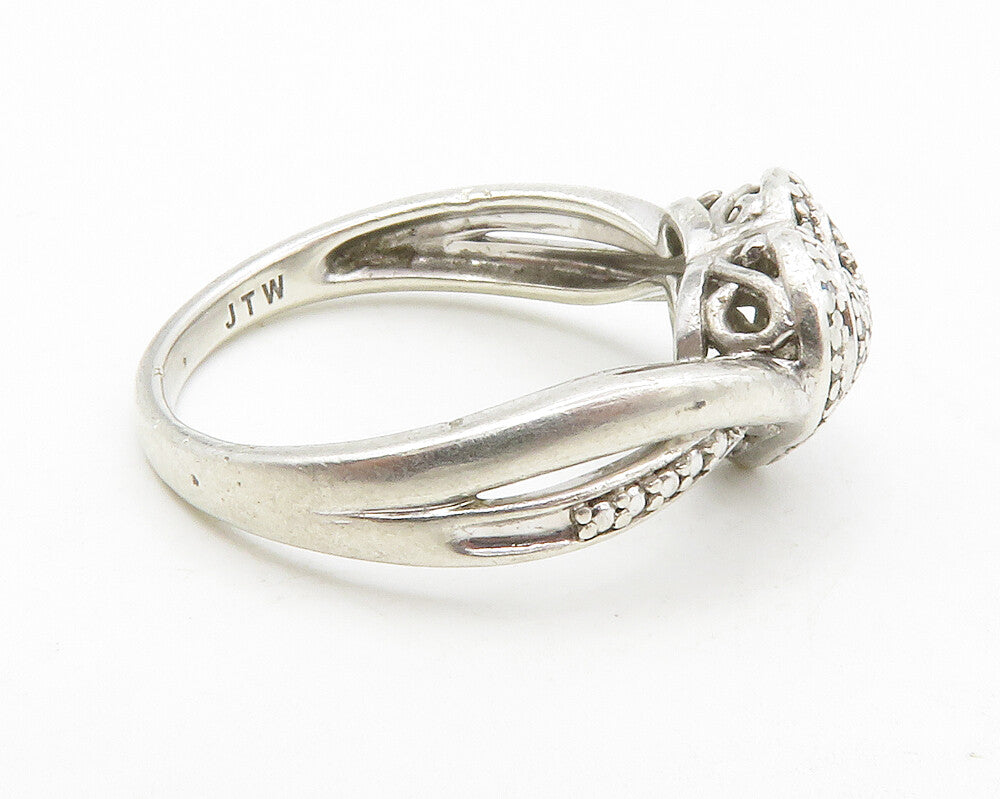 925 Sterling Silver Vintage Genuine Diamonds Love Heart Band Ring Sz 7 RG13376