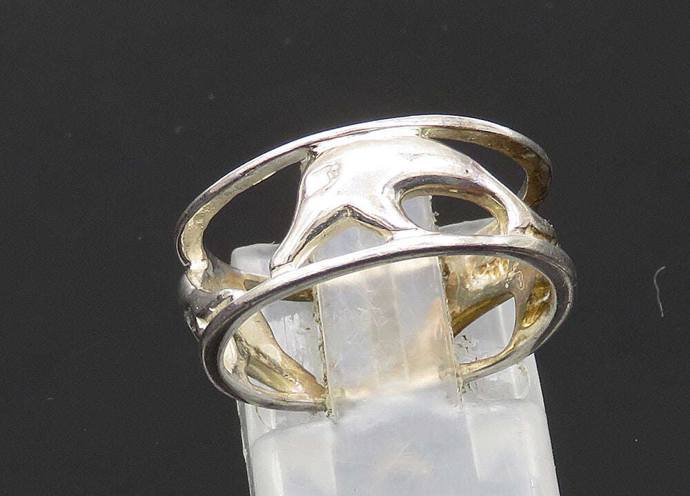 925 Sterling Silver  Vintage Shiny Dolphin Motif Band Ring Sz 7  RG21834