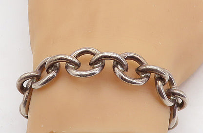 925 Sterling Silver Vintage Shiny Round Macaroni Link Cuff Bracelet BT2060
