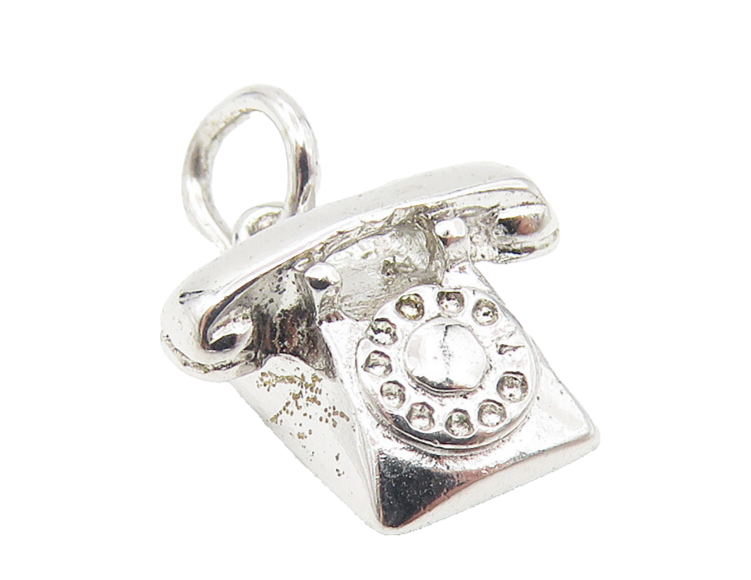 925 Sterling Silver  Vintage Petite Old Fashioned Telephone Pendant  PT9046