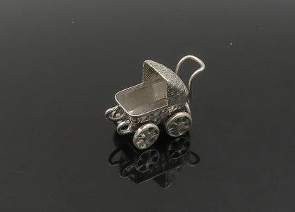 925 Sterling Silver  Vintage Old Fashioned Baby Carriage Pendant  PT17748