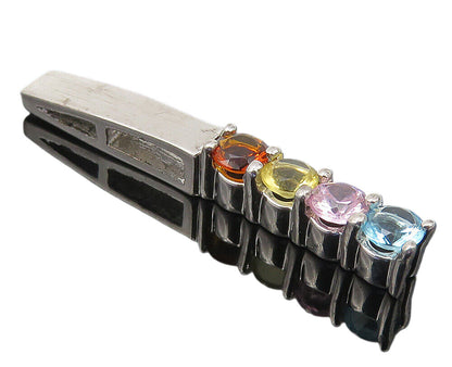 925 Sterling Silver  Petite Multi Color Topaz Vertical Bar Pendant  PT8655