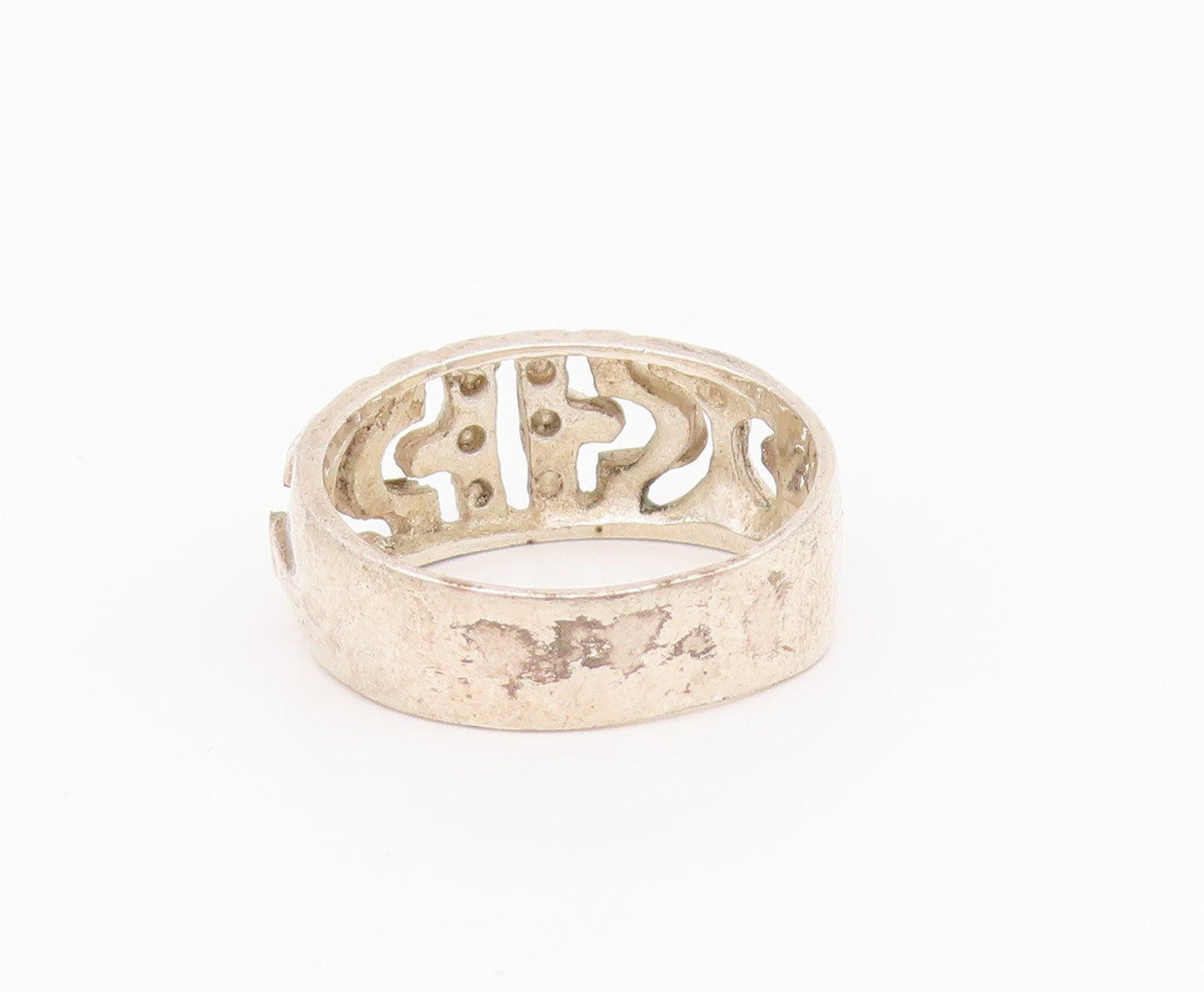 18k Gold 925 Sterling Silver Vintage Ring Cutout  Meander Pattern Sz 7.5 RG33079