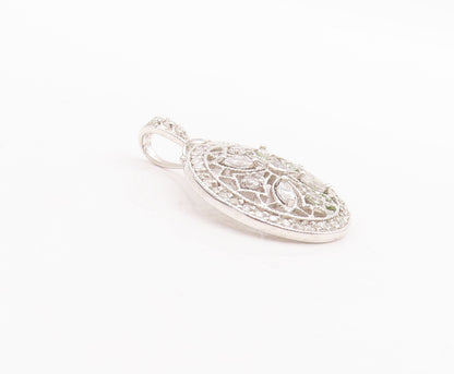 925 Sterling Silver Vintage Pendant Round CZ Inlay Cutout Floral Design  PT23248