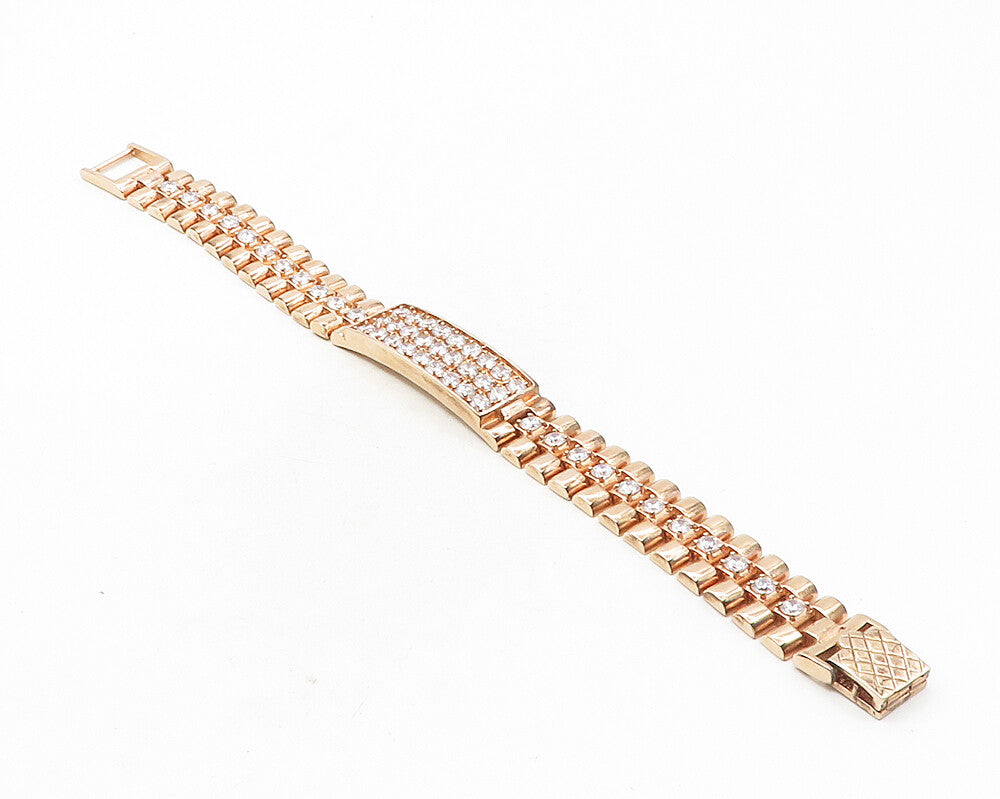 925 Sterling Silver  Cubic Zirconia Rose Gold Plated Chain Bracelet  BT4169