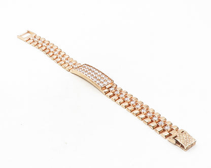 925 Sterling Silver  Cubic Zirconia Rose Gold Plated Chain Bracelet  BT4169