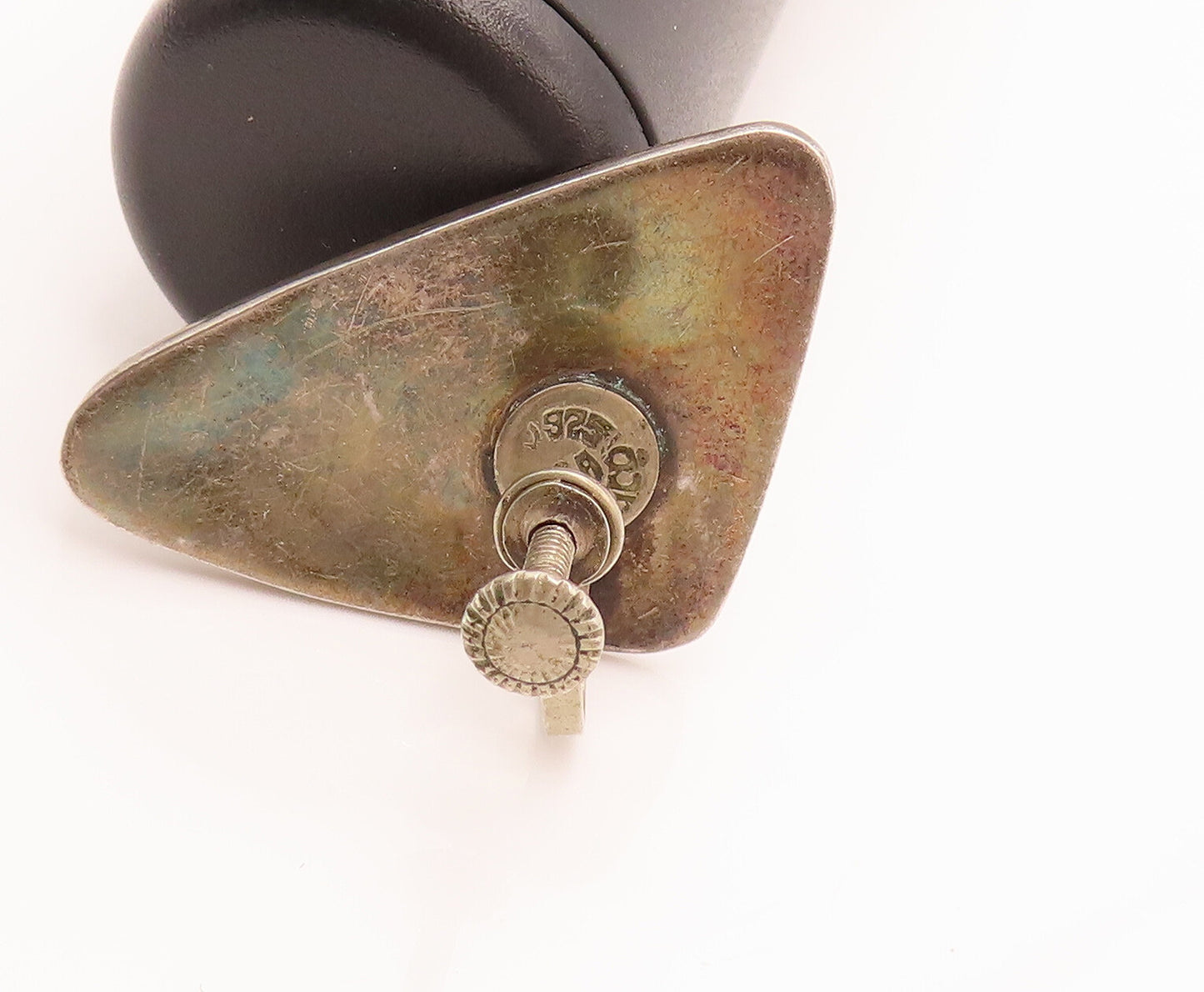 MEXICO 925 Silver  Vintage Modernist Wildlife Etched Triangle Earrings EG12471