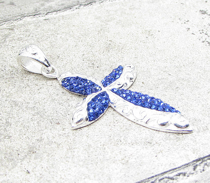 925 Sterling Silver  Blue Crystals Filigree Religious Cross Drop Pendant PT1429