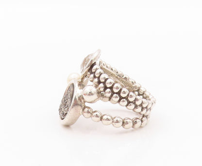 925 Sterling Silver Vintage Ring MICHAEL DAWKINS Drusy Quartz Pearl SZ 7 RG32191