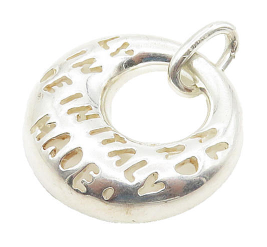 925 Sterling Silver  Shiny Made In Italy Cutout Round Drop Pendant  PT12120