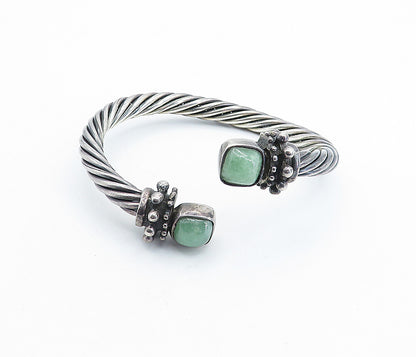 925 Sterling Silver  Vintage Dark Tone Jade Twist Bypass Cuff Bracelet  BT2255
