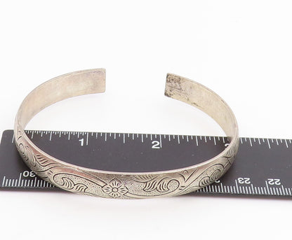 925 Sterling Silver Vintage Bracelet Chinese Export Engraved Floral Cuff BT11505